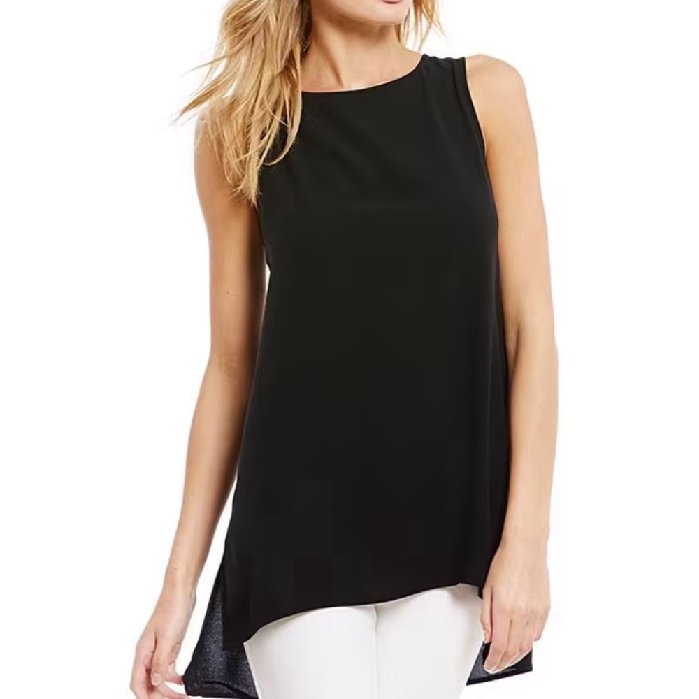 Eileen Fisher Silk Georgette Crepe Boat Neck Sleeveless Tunic